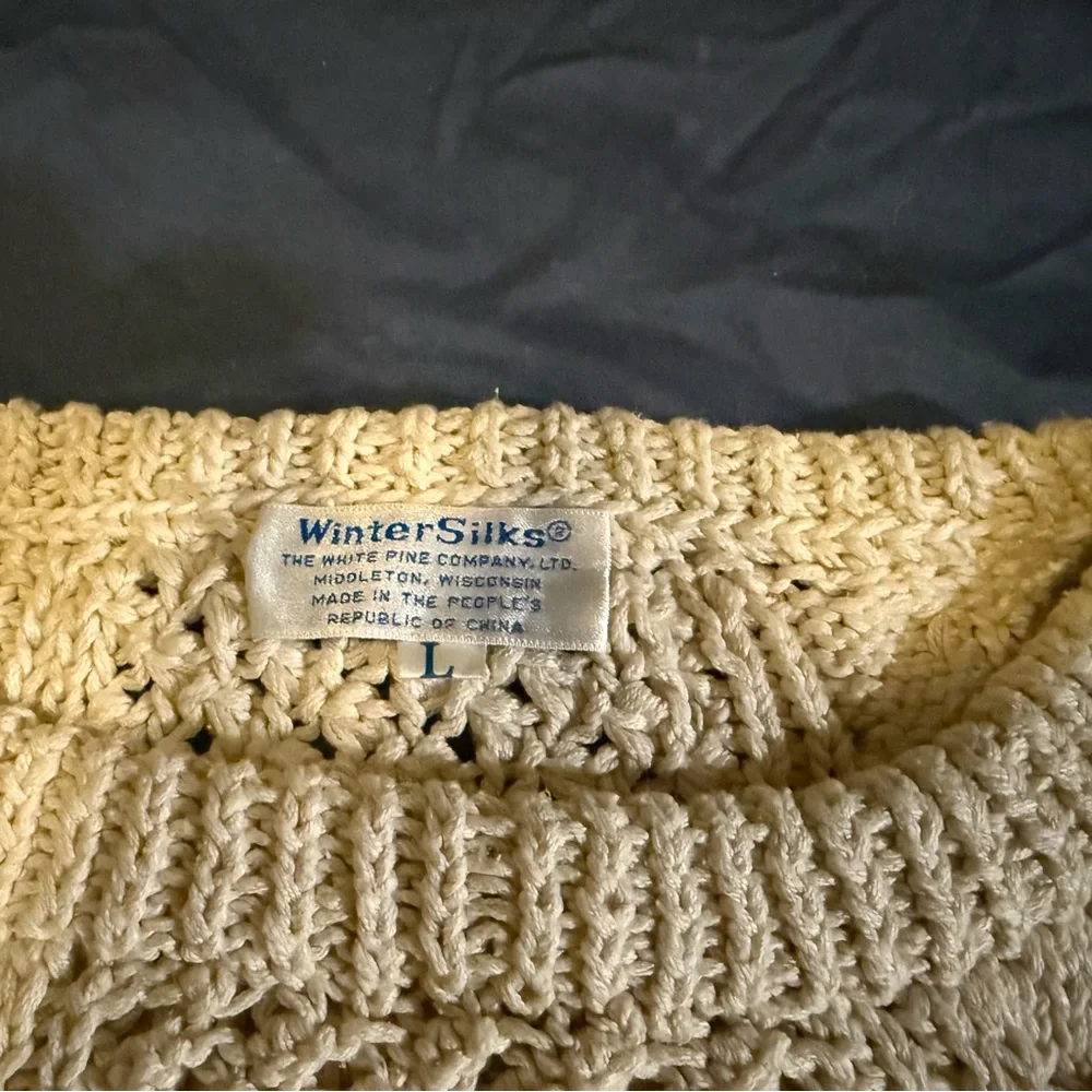 WinterSilks Women's Cable Knit Cream Sweater (2) - Picture 3 of 12